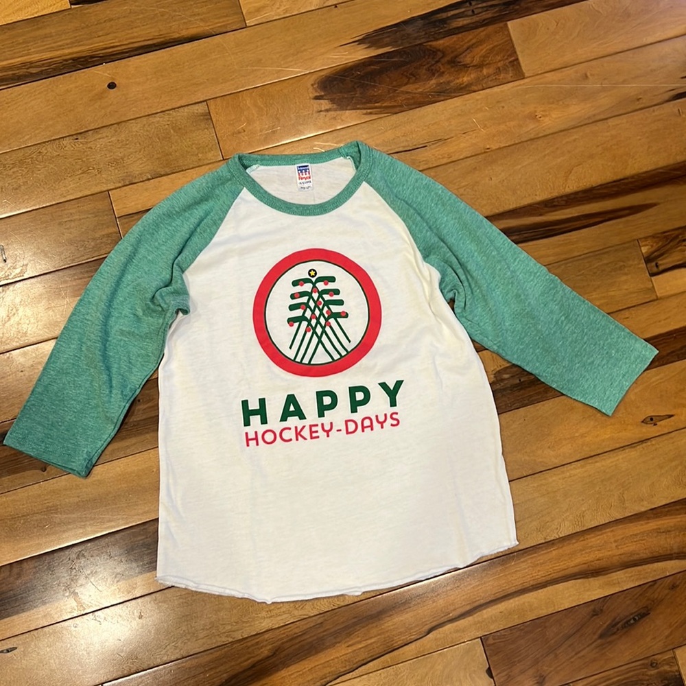 Kids Hockey Raglan Shirt Green White Happy Hockey Days